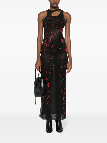 Graphic-Print Semi-Sheer Maxi Dress