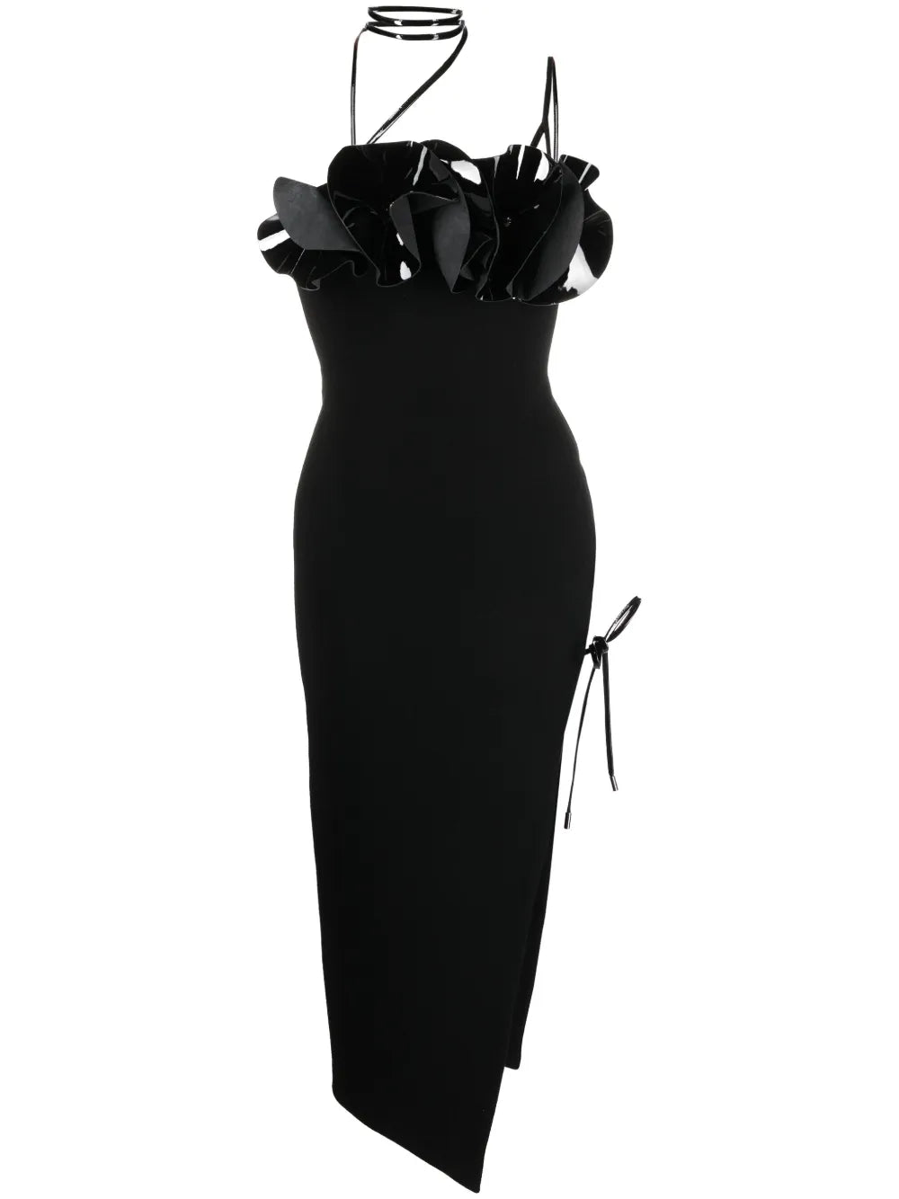 Floral-Appliqué Crepe Wool Midi Dress