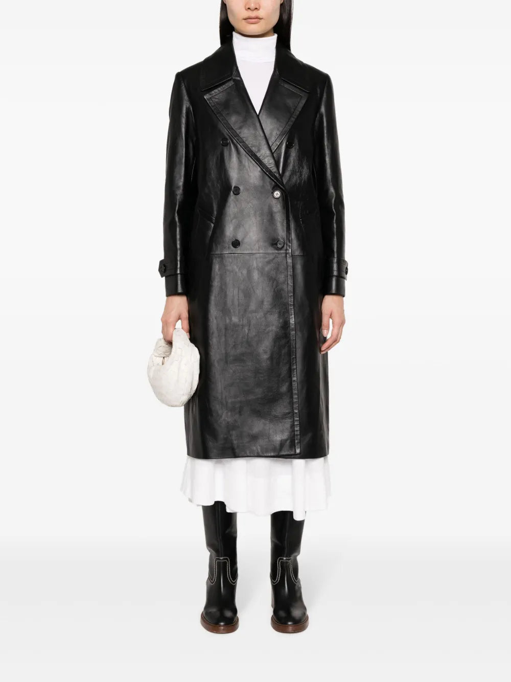Double-Breasted Nappa Leather Coat
