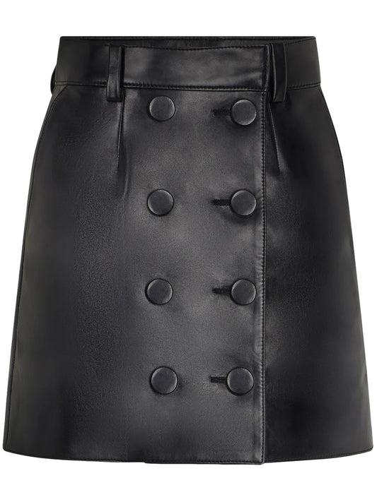 Double-Buttoned Leather Miniskirt