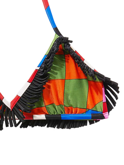 Fringed Checkered Bikini Top