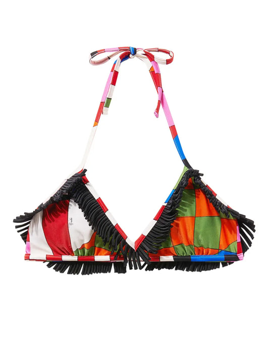 Fringed Checkered Bikini Top