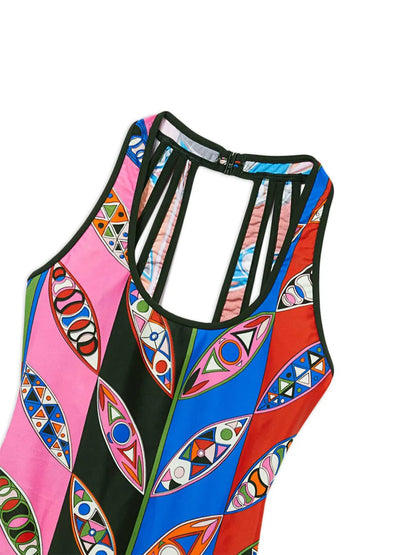 Abstract Print Open Back Swimsuit