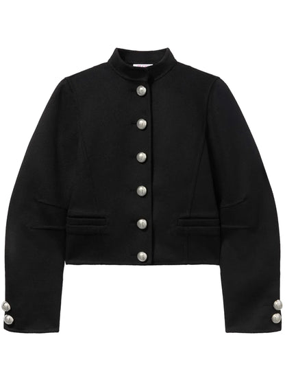 Mock Collar Buttoned Wool Jacket