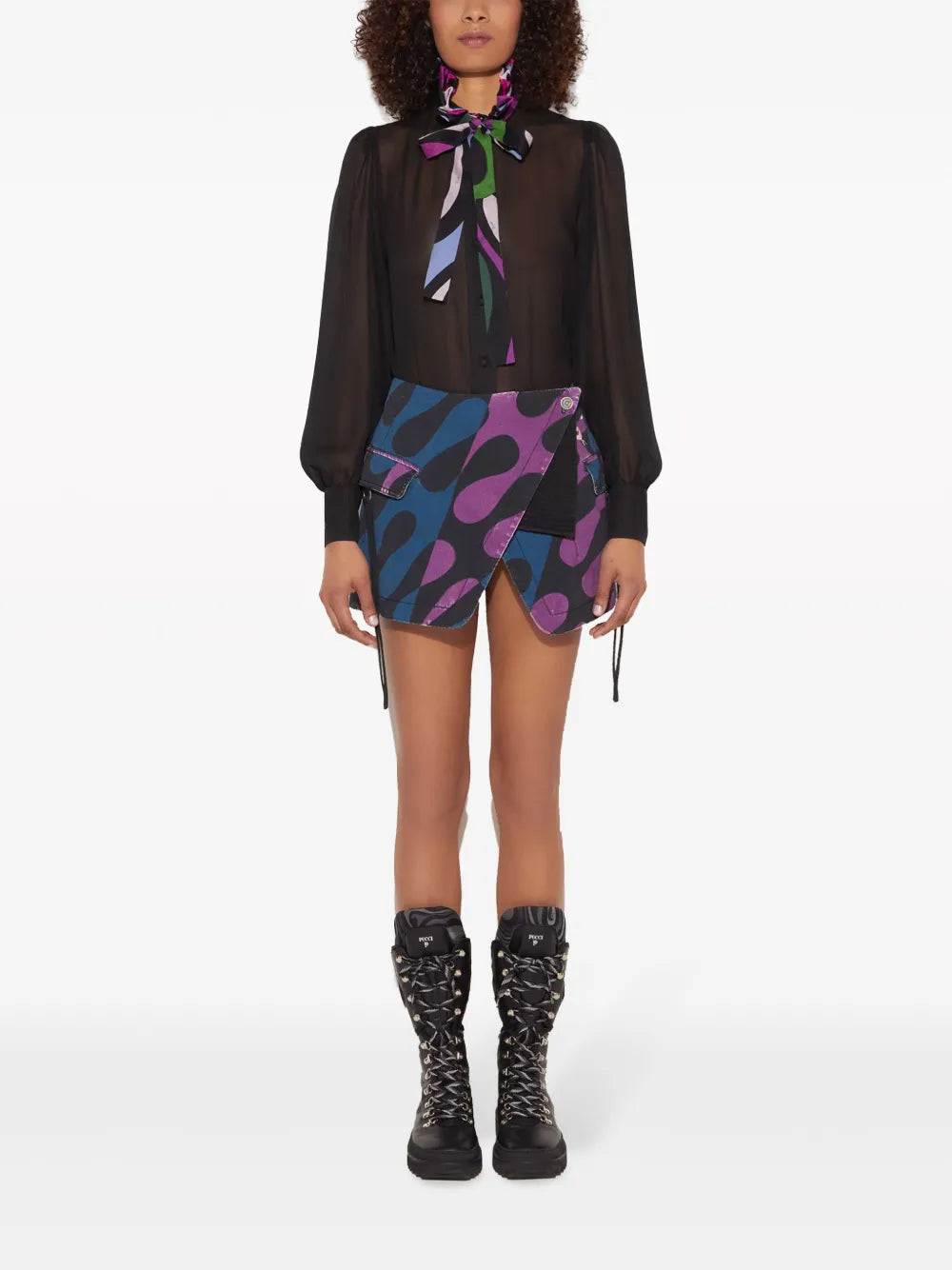 Marmo-Print Semi-Sheer Silk Shirt