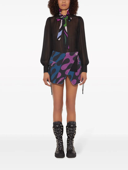 Marmo-Print Semi-Sheer Silk Shirt
