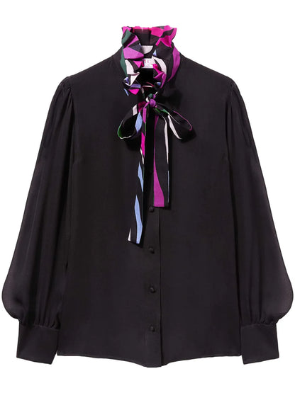Marmo-Print Semi-Sheer Silk Shirt