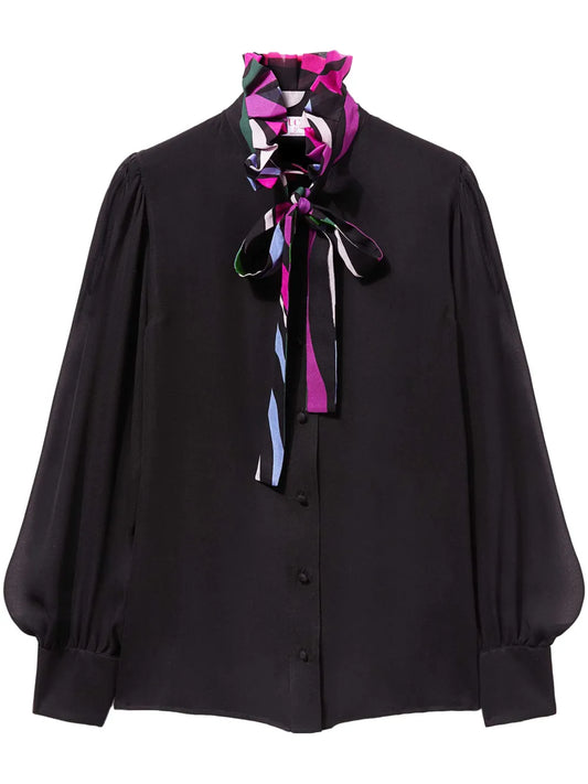 Marmo-Print Semi-Sheer Silk Shirt