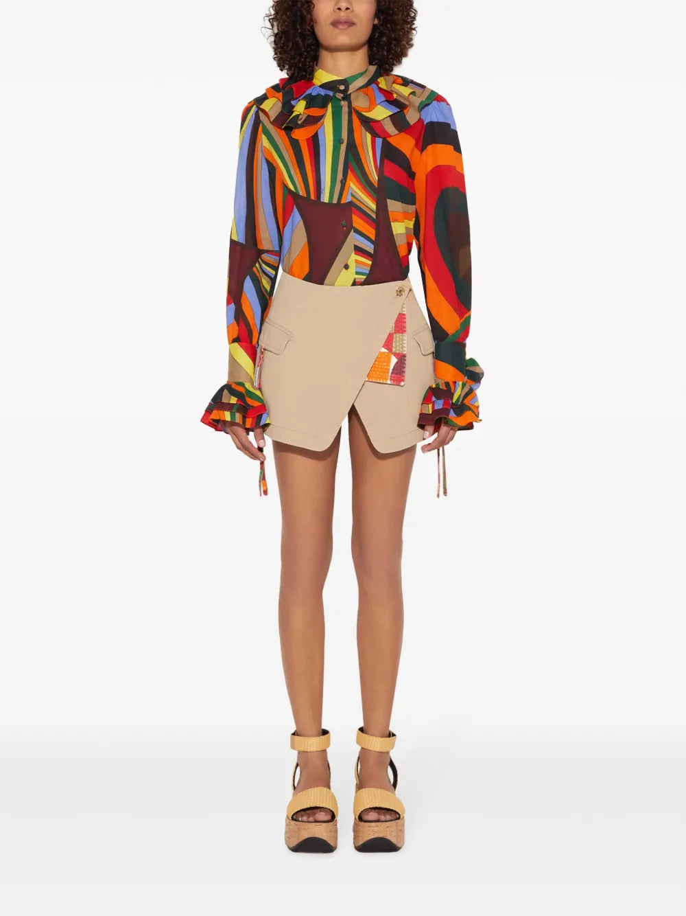 Abstract Print Ruffled Cotton Blouse