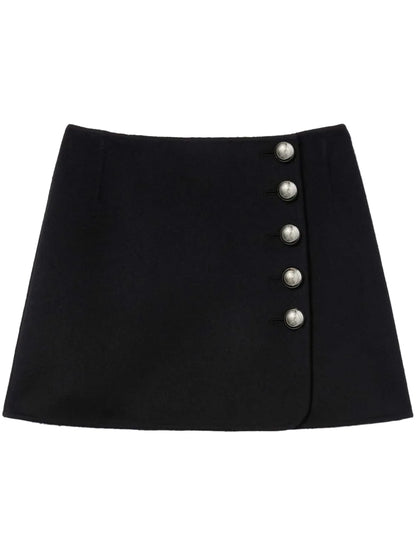 Side-Button Fastening Wool Miniskirt