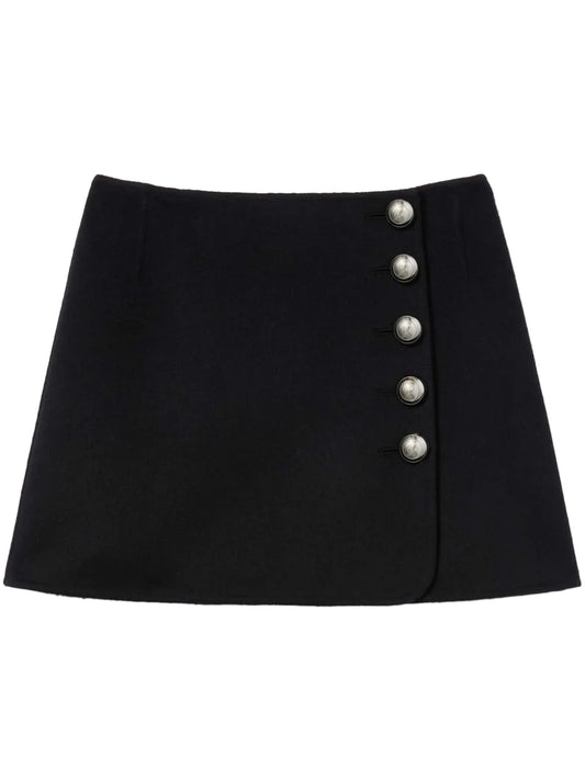 Side-Button Fastening Wool Miniskirt