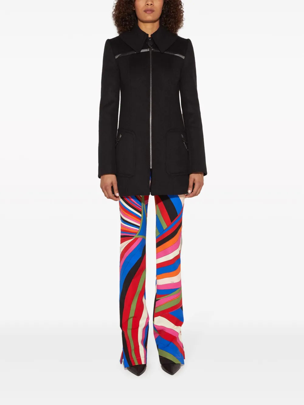 Oversize-Collar Zip-Up Wool Coat