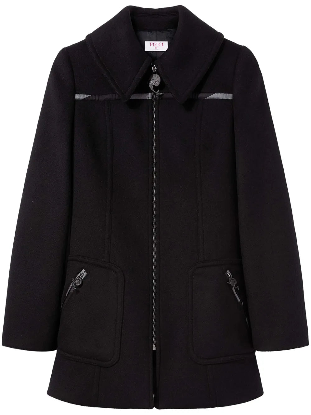 Oversize-Collar Zip-Up Wool Coat