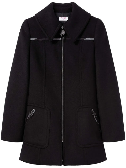 Oversize-Collar Zip-Up Wool Coat
