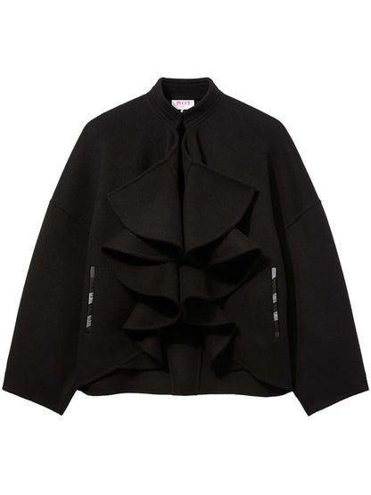Ruffled-Placket Wool Jacket