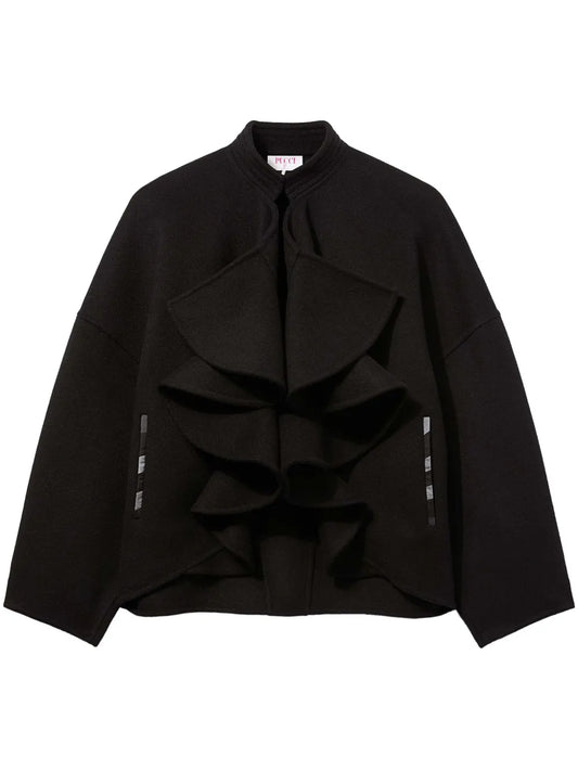 Ruffled-Placket Wool Jacket