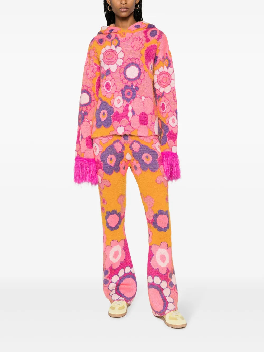 Patterned-Intarsia Extra-Long Sleeve Hoodie