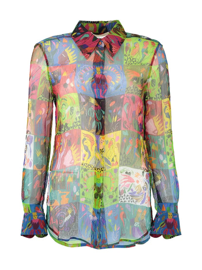 Graphic-Print Semi-Sheer Shirt