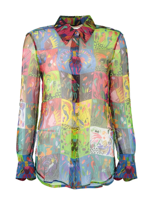 Graphic-Print Semi-Sheer Shirt
