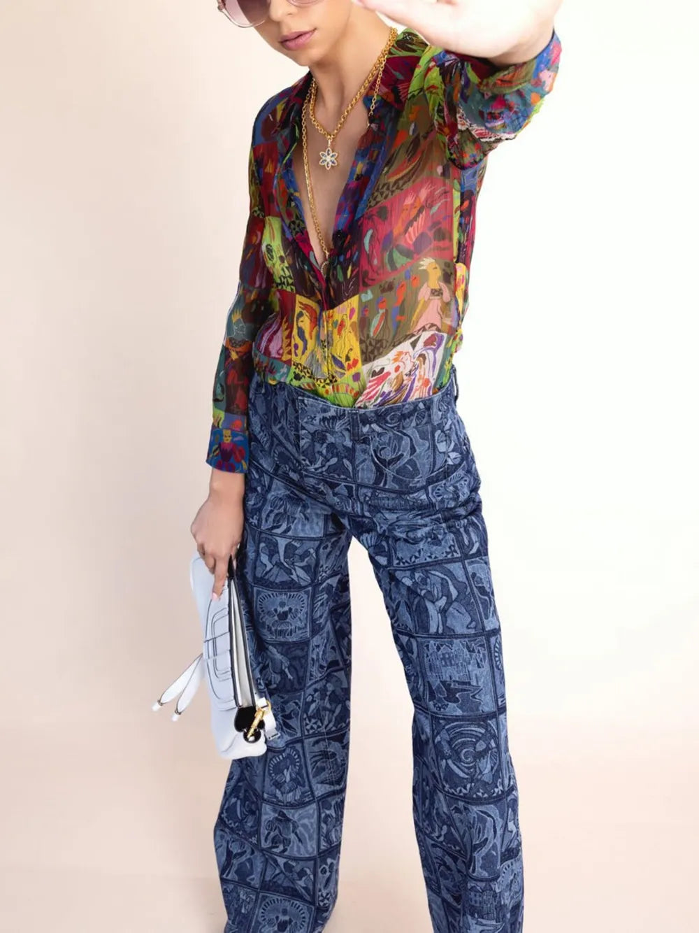 Graphic-Print Semi-Sheer Shirt