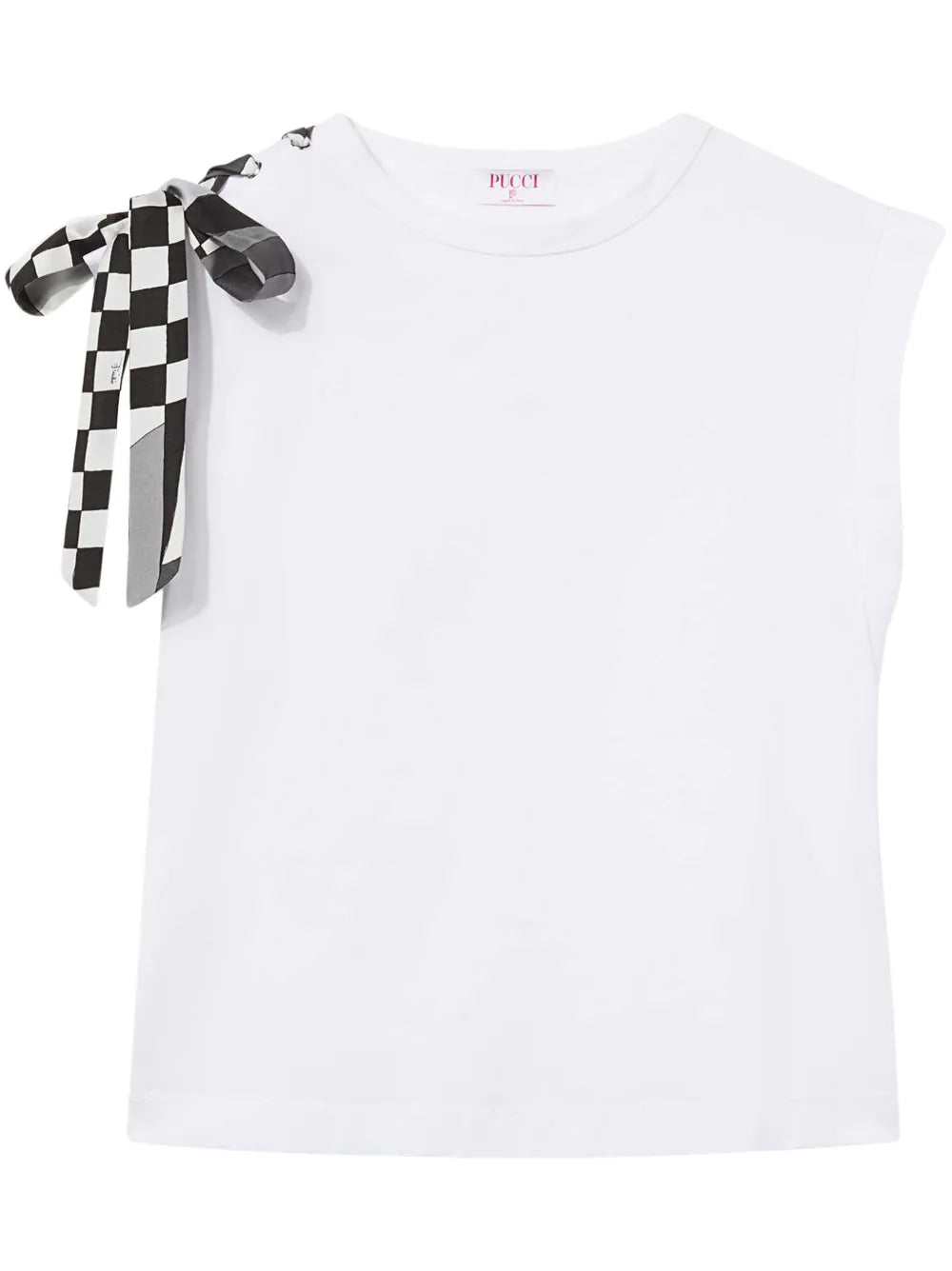 Check-Ribbon Cotton T-Shirt
