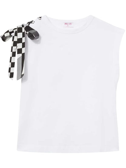 Check-Ribbon Cotton T-Shirt
