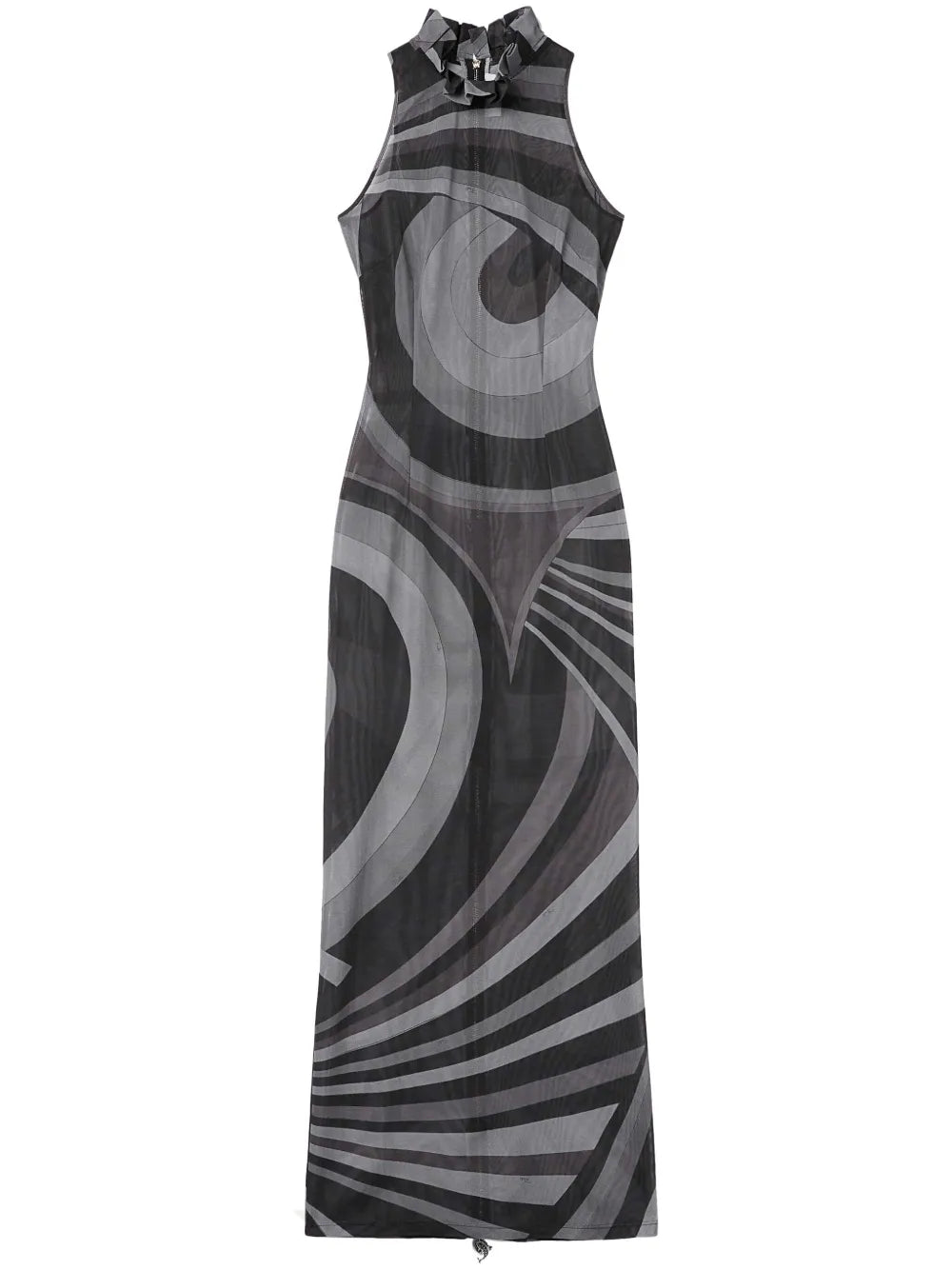 Onde-Print Semi-Sheer Dress