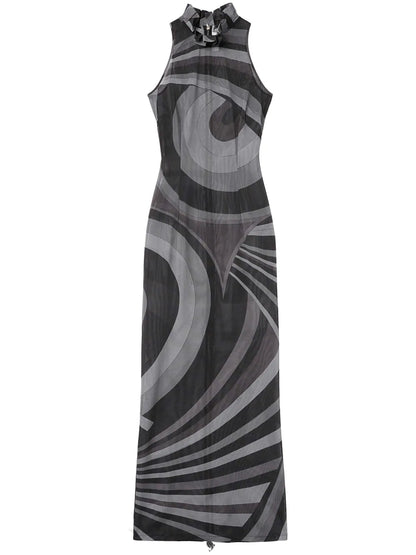 Onde-Print Semi-Sheer Dress