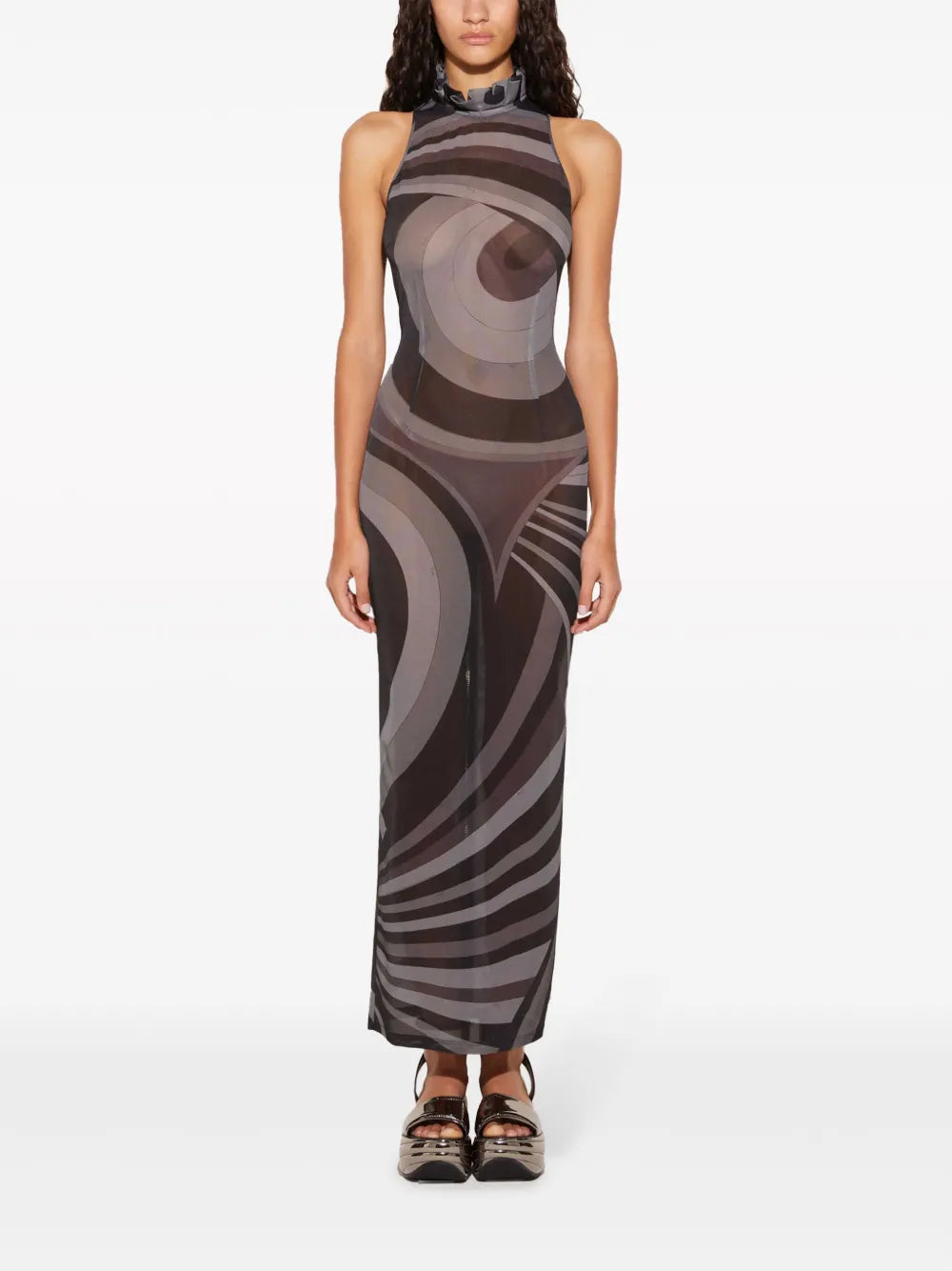 Onde-Print Semi-Sheer Dress