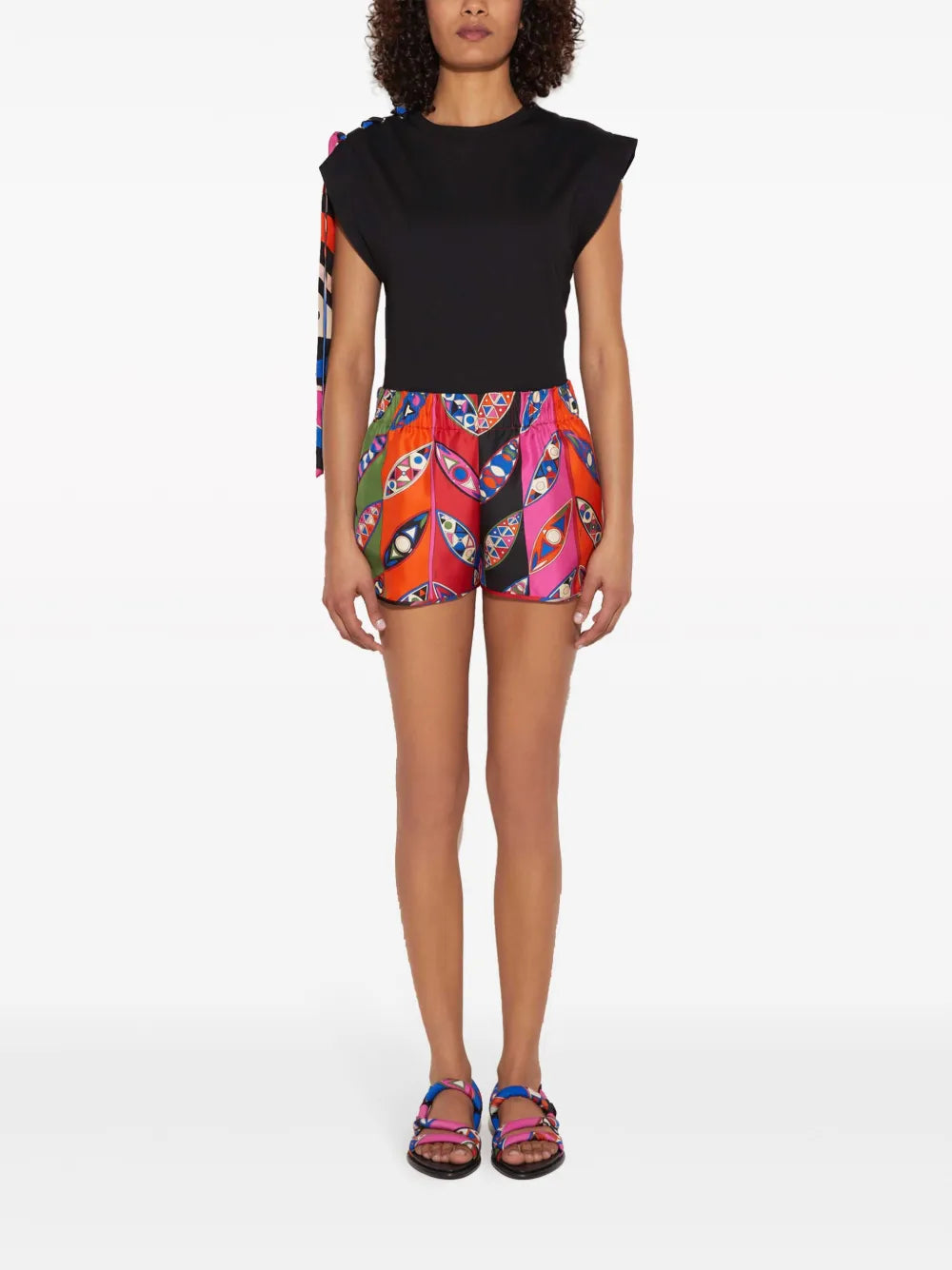Abstract Print Elasticated Waistband Silk Shorts