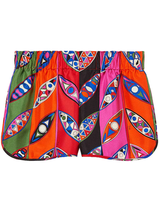 Abstract Print Elasticated Waistband Silk Shorts