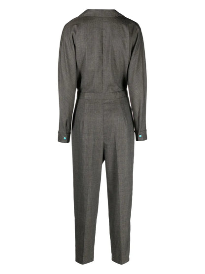 Notched-Lapel Long-Sleeve Jumpsuit