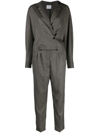 Notched-Lapel Long-Sleeve Jumpsuit