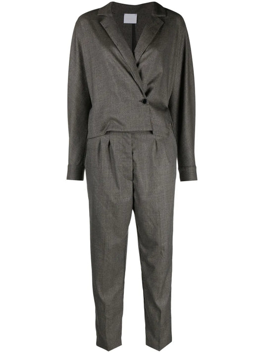 Notched-Lapel Long-Sleeve Jumpsuit
