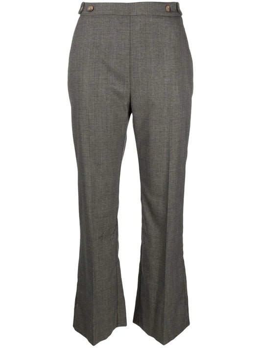 Plaid-Check Flared Tailored Trousers