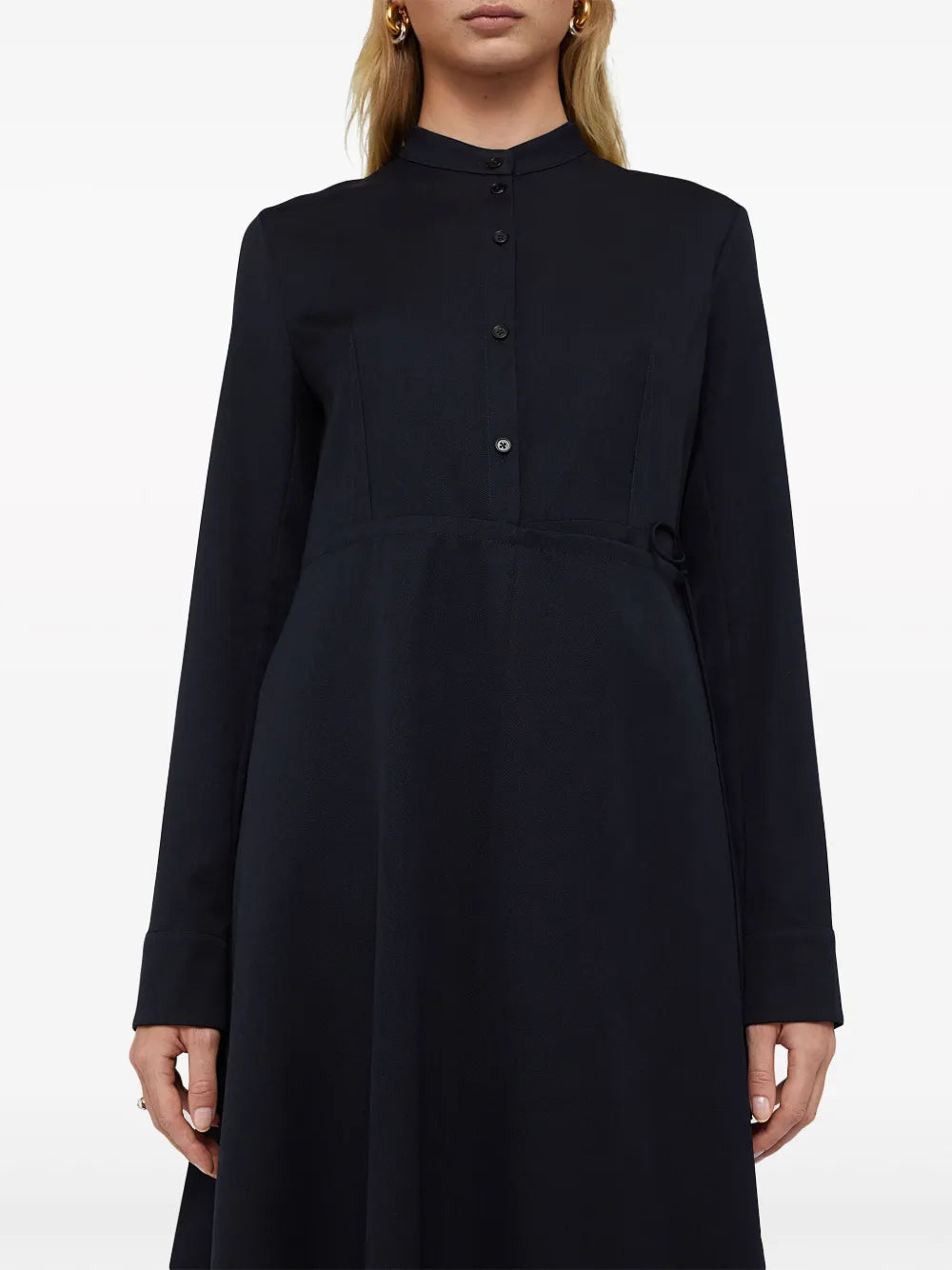Wrapover-Panel Virgin Wool Shirtdress