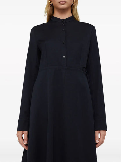 Wrapover-Panel Virgin Wool Shirtdress