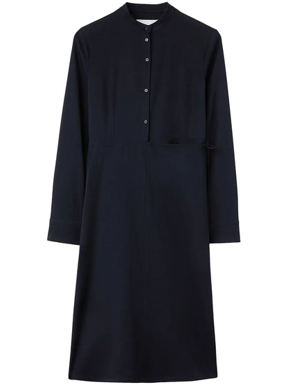 Wrapover-Panel Virgin Wool Shirtdress