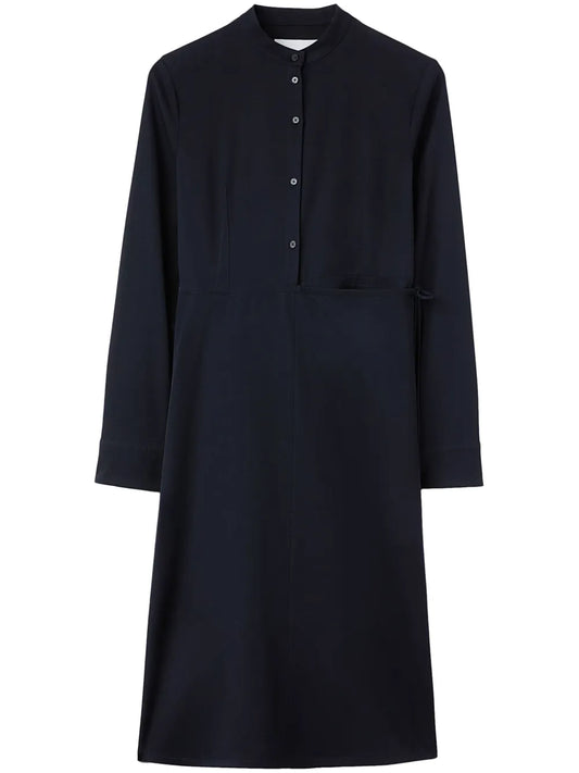 Wrapover-Panel Virgin Wool Shirtdress