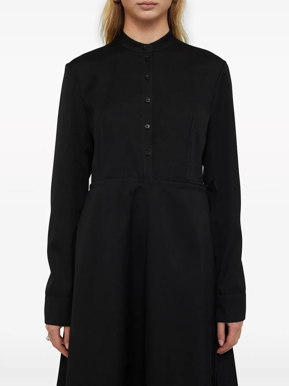 Wrapover-Panel Virgin Wool Shirtdress