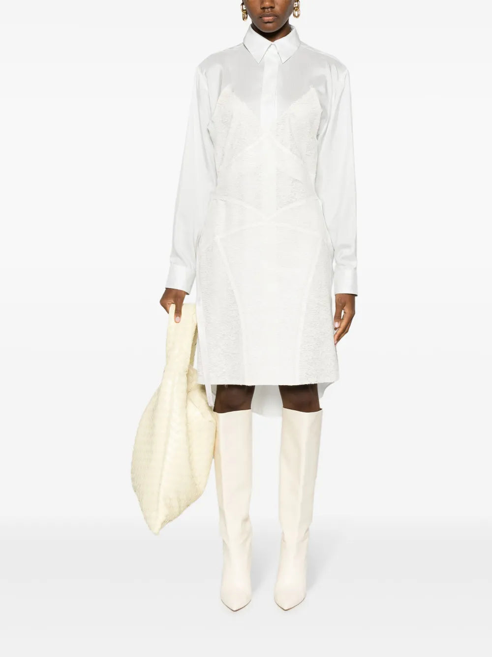 Lace-Detail Silk Shirtdress