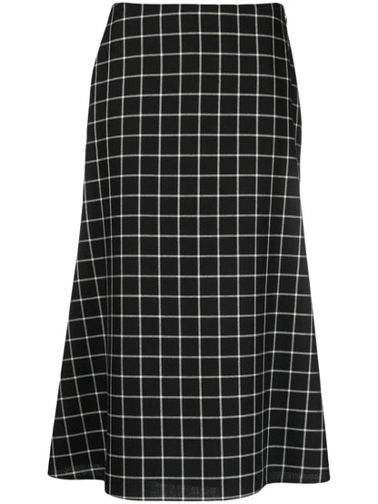 Fine-Check Wool Midi Skirt