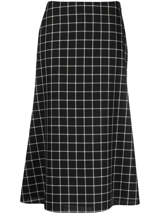 Fine-Check Wool Midi Skirt
