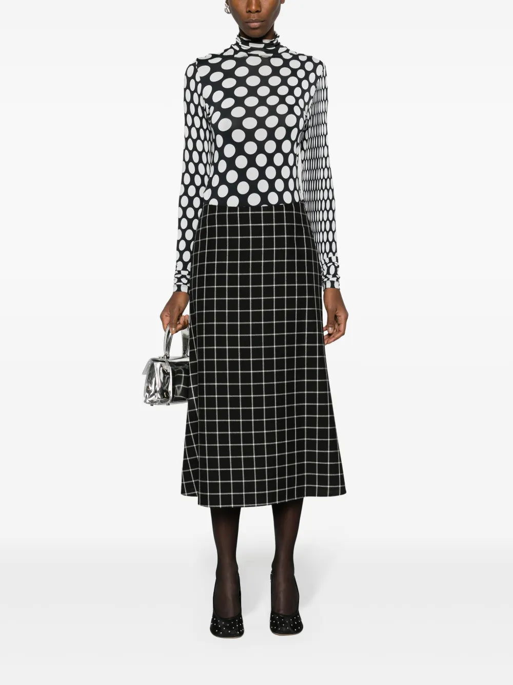 Fine-Check Wool Midi Skirt