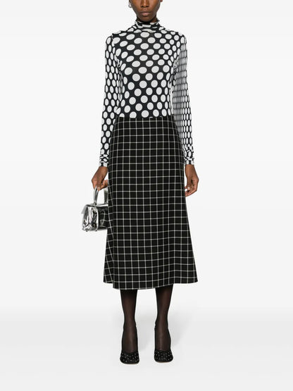 Fine-Check Wool Midi Skirt