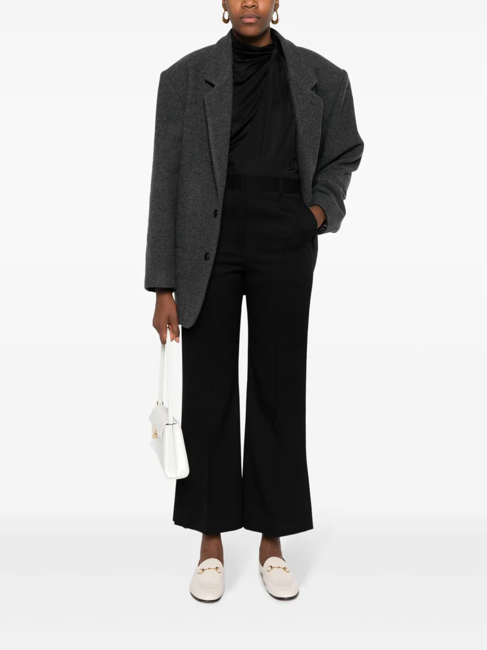 Flared Cropped Wool Trousers