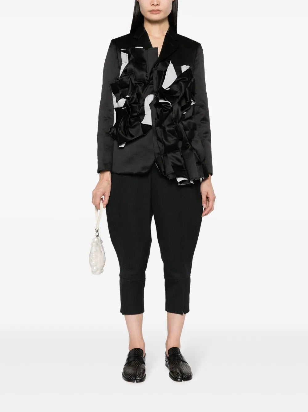 Satin Ruched-Panel Blazer