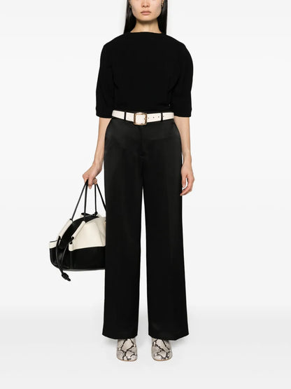 Satin-Finish Straight-Leg Trousers