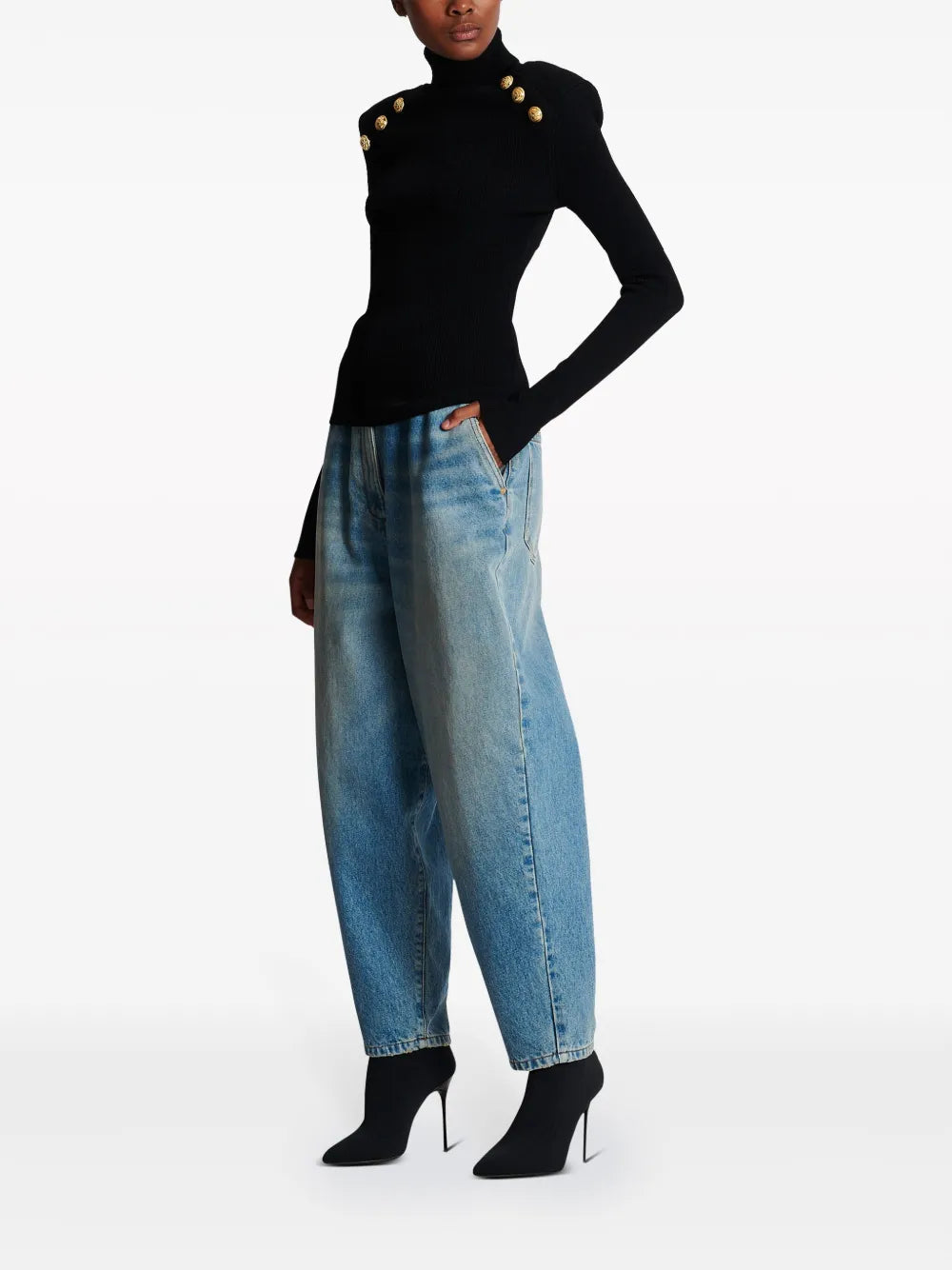 Button-Embellished Roll-Neck Jumper