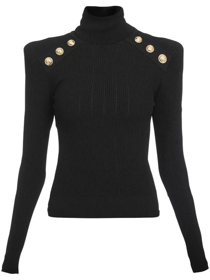 Button-Embellished Roll-Neck Jumper